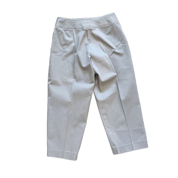 Cotton Stretch Tan/Neutral Cropped Chinos with Pink Floral Embroidery, Size 10 - Picture 2 of 10